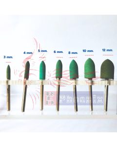  ลูกยางขัดเงาแกน 3mm. สีเขียวล้วน(#240) "ทรงแหลม"รวมทุกขนาด3-12mm