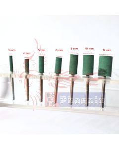 ลูกยางขัดเงาแกน 3mm. สีเขียวล้วน(#240) ทรงกระบอกรวมทุกขนาดหัวโต3-12mm