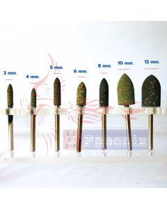  ลูกยางขัดเงาแกน 3mm. สีเขียวจุด(#120) "ทรงแหลม"รวมทุกขนาด3-12mm