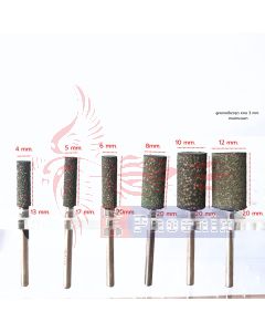  ลูกยางขัดเงาแกน 3mm. สีเขียวจุด(#120) ทรงกระบอกรวมทุกขนาด 4x13 -12x20 mm.