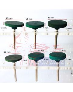 ลูกยางขัดเงาแกน 3mm. สีเขียวล้วน(#240) "ทรงเหรียญ"รวมทุกขนาด22-25mm.